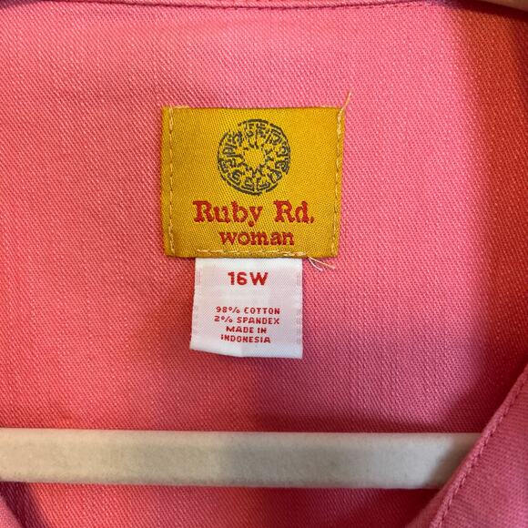 Ruby Rd pink hand beaded button front long sleeve shirt with pockets - Picture 2 of 5